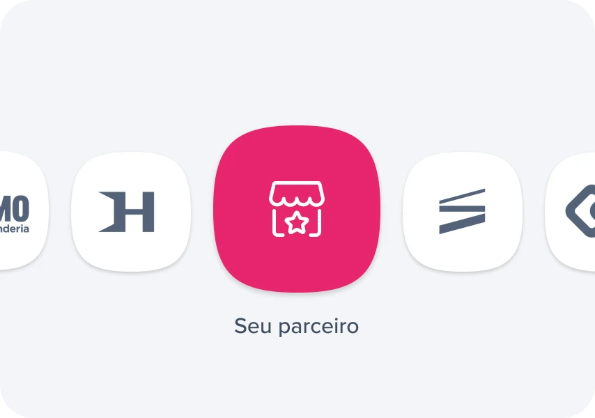 Logos de parceiros com o espaço para o seu parceiro em destaque